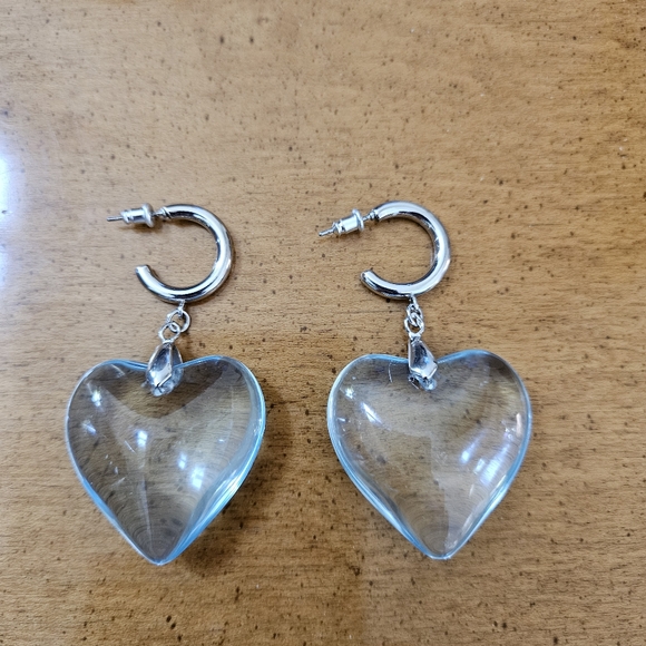 Earrings Clear Lt blue Dangle Hearts - Picture 2 of 7